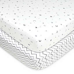 TL Care® 2-Pack Stars, Moon/Chevron Jersey Knit Fitted Crib Sheet