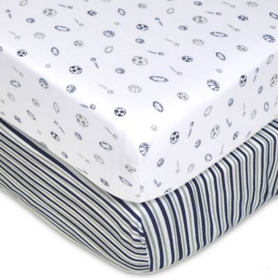 TL Care&reg; 2-Pack Stripes/Sports Jersey Knit Fitted Crib Sheet