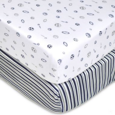 TL Care&reg; 2-Pack Stripes/Sports Jersey Knit Fitted Crib Sheet. View a larger version of this product image.