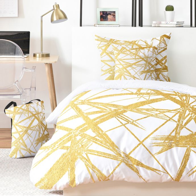 Deny Designs Khristian A Howell Strokes Duvet Cover Set In Gold