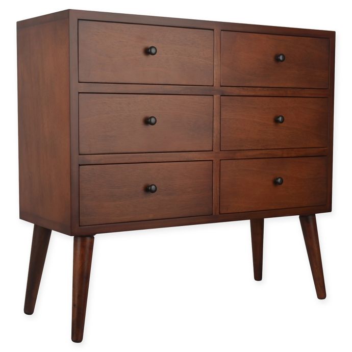 Decor Therapy MidCentury 6Drawer Storage Chest with Walnut Finish