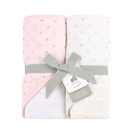 Alternate image 1 for Just Born® Sparkle 2-Pack Hooded Towel in Pink
