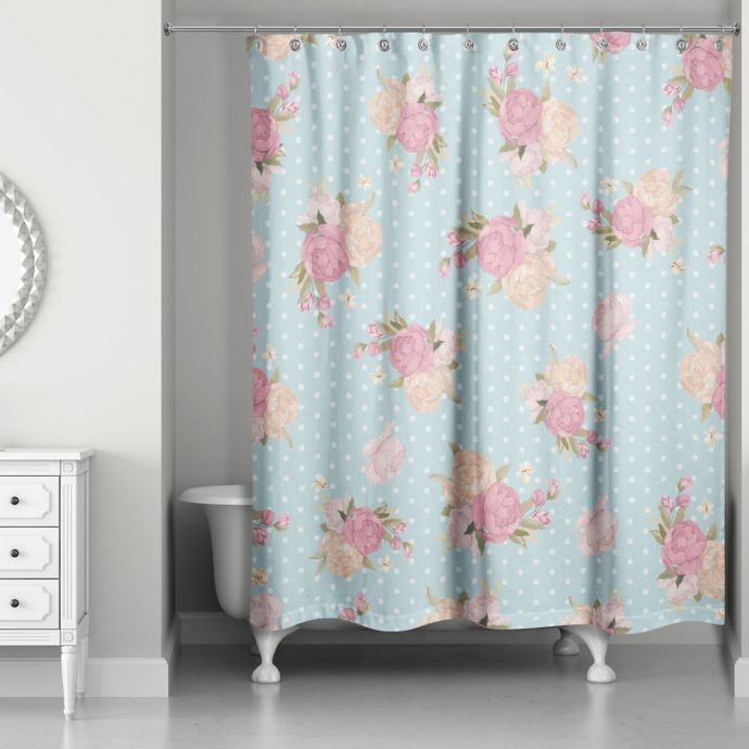 Designs Direct Floral Dot Shower Curtain In Blue Pink Bed Bath