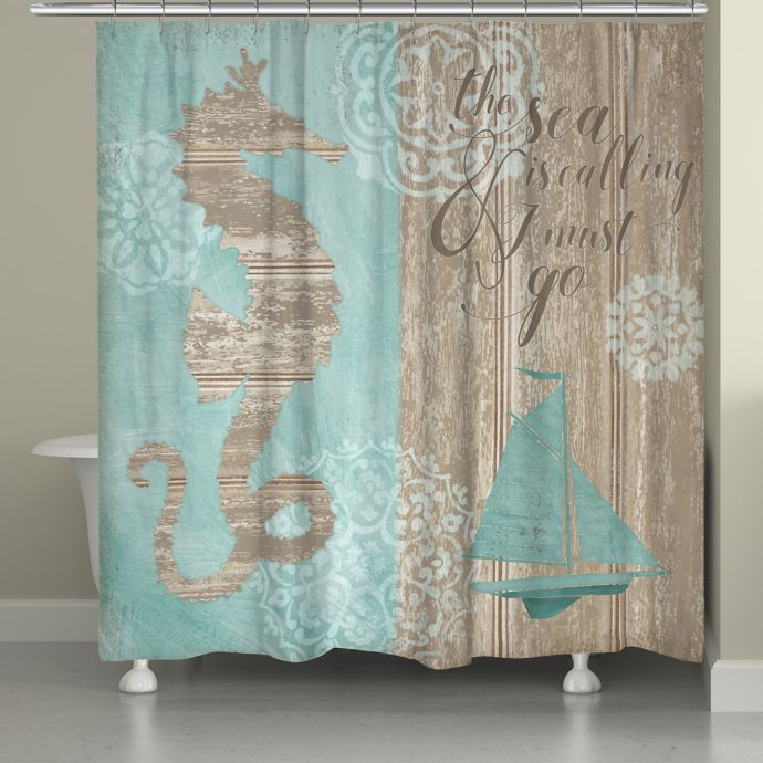 Laural Home Beach Boardwalk Shower Curtain In Blue Brown Bed