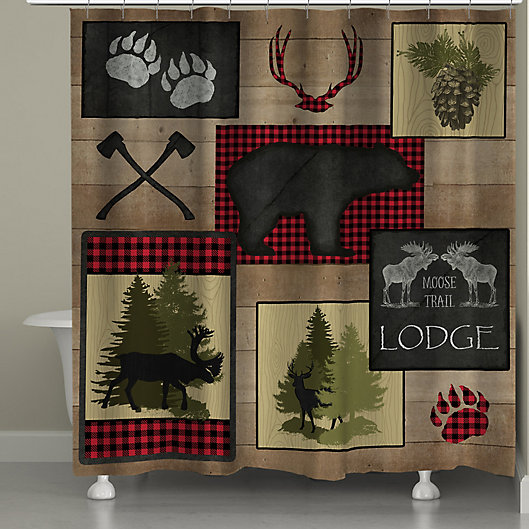 Laural Home Lumberjack Plaid Lodge, Bear Moose Trail Shower Curtain