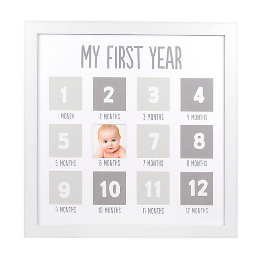 Alternate image 1 for Pearhead® 12-Photo First Year Wood Frame in White