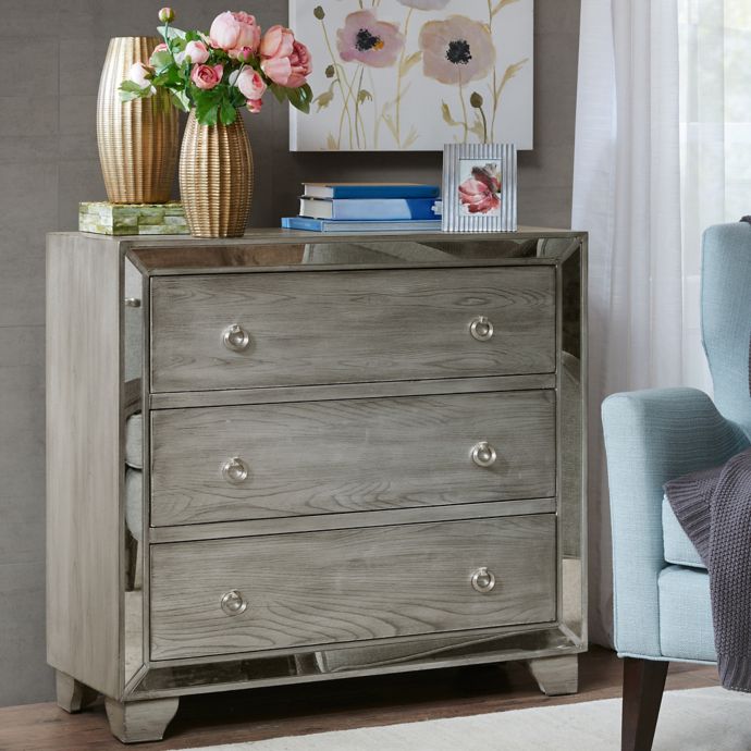 Madison Park Garner 3 Drawer Mirrored Chest In Reclaimed Grey