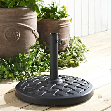 Forest Gate Round Weave Umbrella Base in Black. View a larger version of this product image.