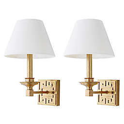 Safavieh Elvira Greek Key Wall Sconce in Gold with Cotton Shade (Set of 2)