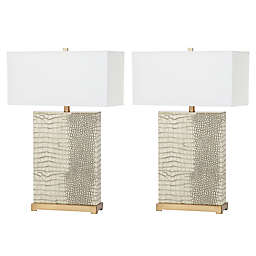Safavieh Joyce Faux Alligator Lamp in Cream with Cotton Shade with CFL Shade