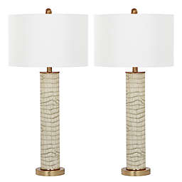 Safavieh Ollie Faux Snakeskin Lamp in Cream with Cotton Shade with CFL Shade