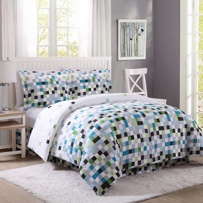 Pixel Comforter Set In Green Grey Bed Bath Beyond