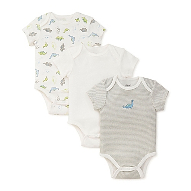Little Me&reg; Newborn 3-Piece Dino Bodysuits in Grey. View a larger version of this product image.