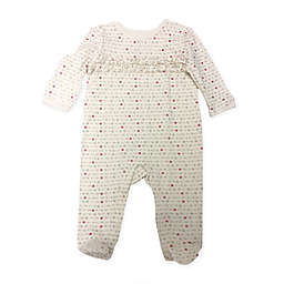 Sterling Baby Heart Print Ruffle Front Footie in Ivory/Grey/Pink