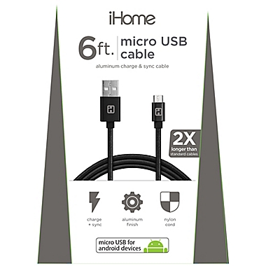 iHome&reg; 6-Foot Micro USB Charging Cable in Black. View a larger version of this product image.