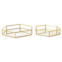 Kate and Laurel Felicia Mirrored Nesting Accent Trays in Gold