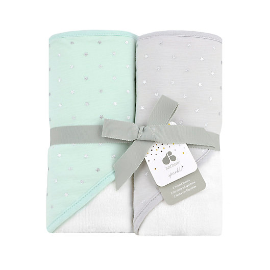 Alternate image 1 for Just Born® Sparkle 2-Pack Hooded Towels in Mint