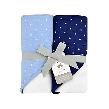 Just Born&reg; Sparkle 2- Pack Hooded Towels in Navy. View a larger version of this product image.