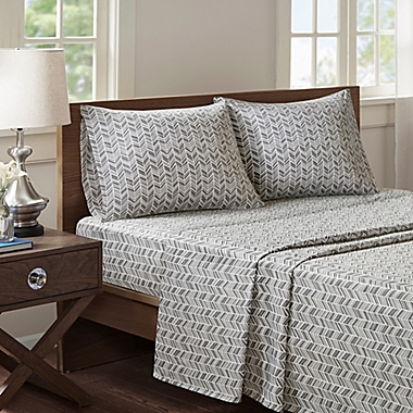 Madison Park Chevron Microfiber Printed Queen Sheet Set in Grey. View a larger version of this product image.