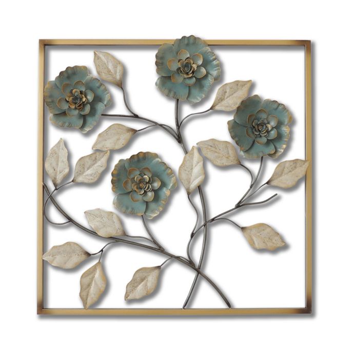 Stylecraft Square Metal Flower Wall Art in Turquoise Bed