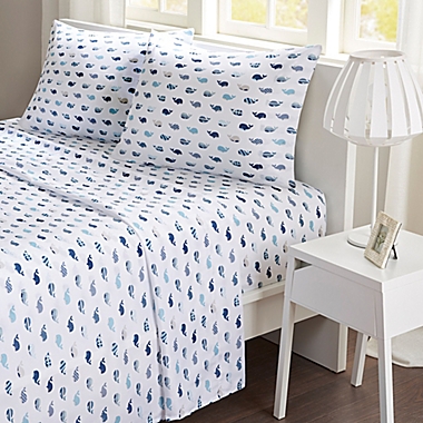 Mi Zone Whales Microfiber Queen Sheet Set in Blue. View a larger version of this product image.