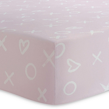 Kushies&reg; XO Cotton Flannel Fitted Crib Sheet in Pink. View a larger version of this product image.