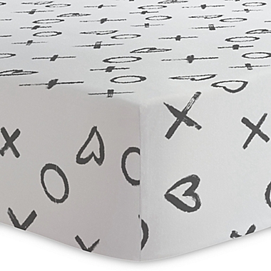 Kushies&reg; XO Cotton Flannel Fitted Crib Sheet in Black/White. View a larger version of this product image.