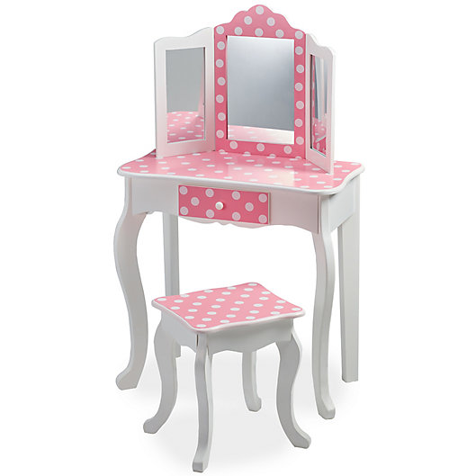 Alternate image 1 for Teamson Kids Fashion Polka Dot Print Gisele Toy Vanity Set in Pink/White