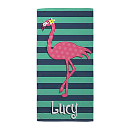 Pink Flamingo Beach Towel in Green