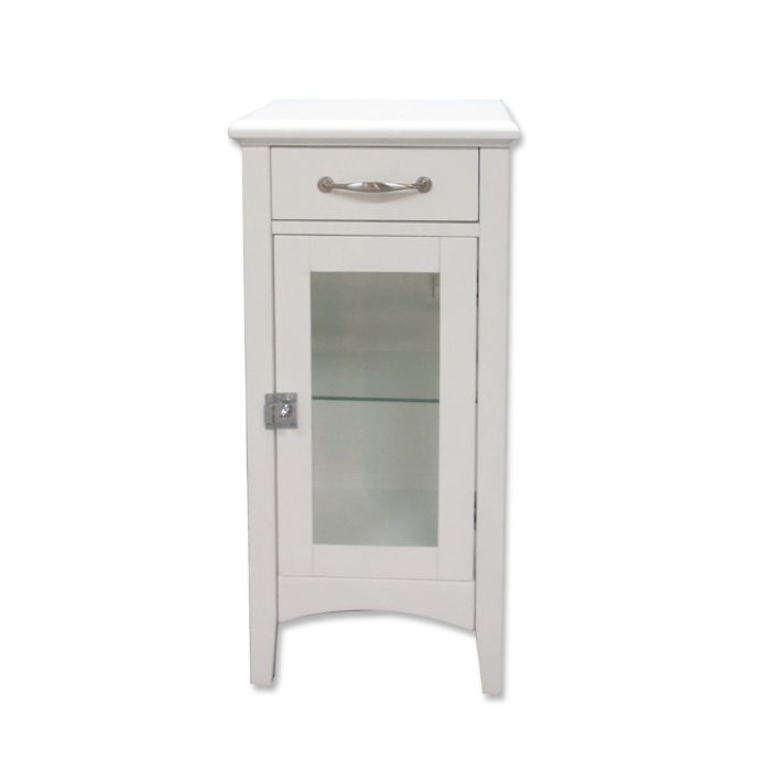 1 Drawer Bathroom Floor Cabinet With Glass Door In White Bed