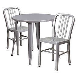 Flash Furniture 3-Piece 30-Inch Round Metal Table and Industrial Chairs Set in Silver