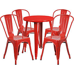 Flash Furniture 5-Piece 24-Inch Round Metal Table and Stackable Chairs Set in Red