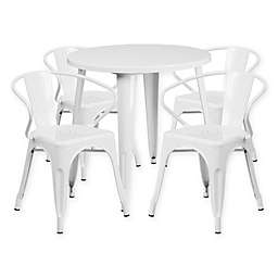 Flash Furniture 5-Piece Round 30-Inch Metal Table and Arm Chairs Set in White