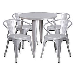 Flash Furniture 5-Piece Round 30-Inch Metal Table and Arm Chairs Set in Silver