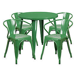 Flash Furniture 5-Piece Round 30-Inch Metal Table and Arm Chairs Set Green