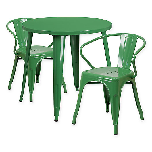 Alternate image 1 for Flash Furniture 3-Piece Round Metal Table and Chairs Set in Green