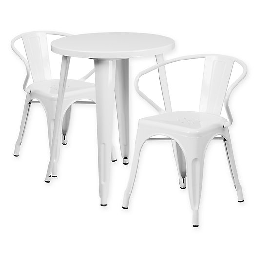 Alternate image 1 for Flash Furniture 3-Piece Round Metal Table and Stackable Arm Chairs Set in White