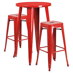 Flash Furniture 3-Piece Round Metal Bar Table and Stackable Stools Set