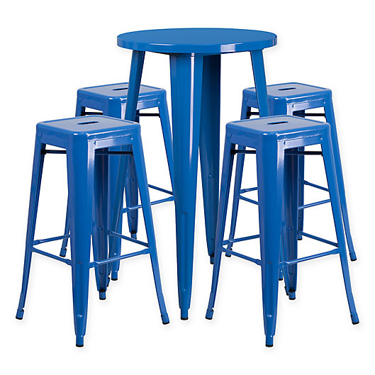 Alternate image 1 for Flash Furniture 5-Piece Round Metal Bar Table and Stackable Bar Stool Set in Blue