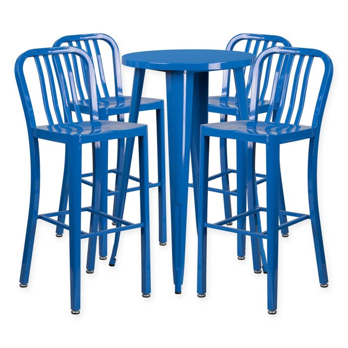 Flash Furniture 5Piece Round Metal Bar Table and Stools Set Bed Bath