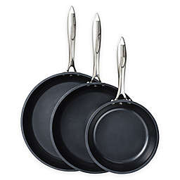 Kyocera Nonstick 3-Piece Ceramic Fry Pans Set in Black/Stainless Steel