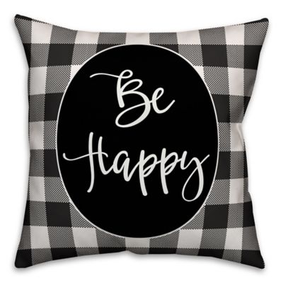 Designs Direct &quot;Be Happy&#39; Square Throw Pillow in Black/White