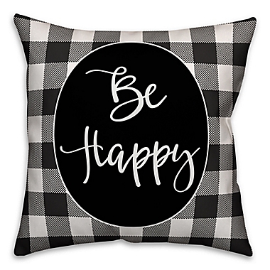 Designs Direct &quot;Be Happy&#39; Square Throw Pillow in Black/White. View a larger version of this product image.