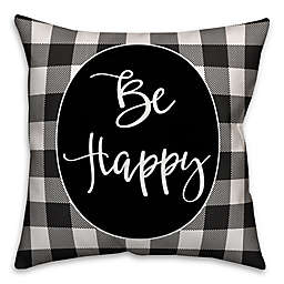 Designs Direct "Be Happy' Square Throw Pillow in Black/White