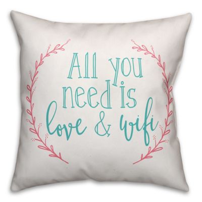 Designs Direct &quot;All You Need is Love and Wifi&quot; Square Throw Pillow in Teal/Coral