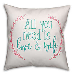 Designs Direct "All You Need is Love and Wifi" Square Throw Pillow in Teal/Coral
