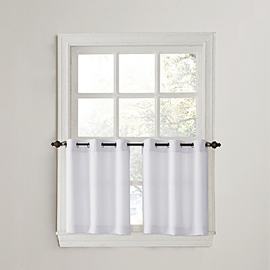 No.918&reg; Montego Casual Textured 24-Inch Grommet Kitchen Window Curtain Tier Pair in White. View a larger version of this product image.