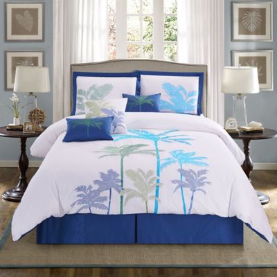 Panama Jack Breezy Palms 7 Piece Reversible Comforter Set In Aqua