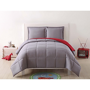 My World Solid Reversible 2-Piece Twin/Twin XL Comforter Set in Grey/Red. View a larger version of this product image.