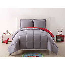 My World Solid Reversible 2-Piece Twin/Twin XL Comforter Set in Grey/Red